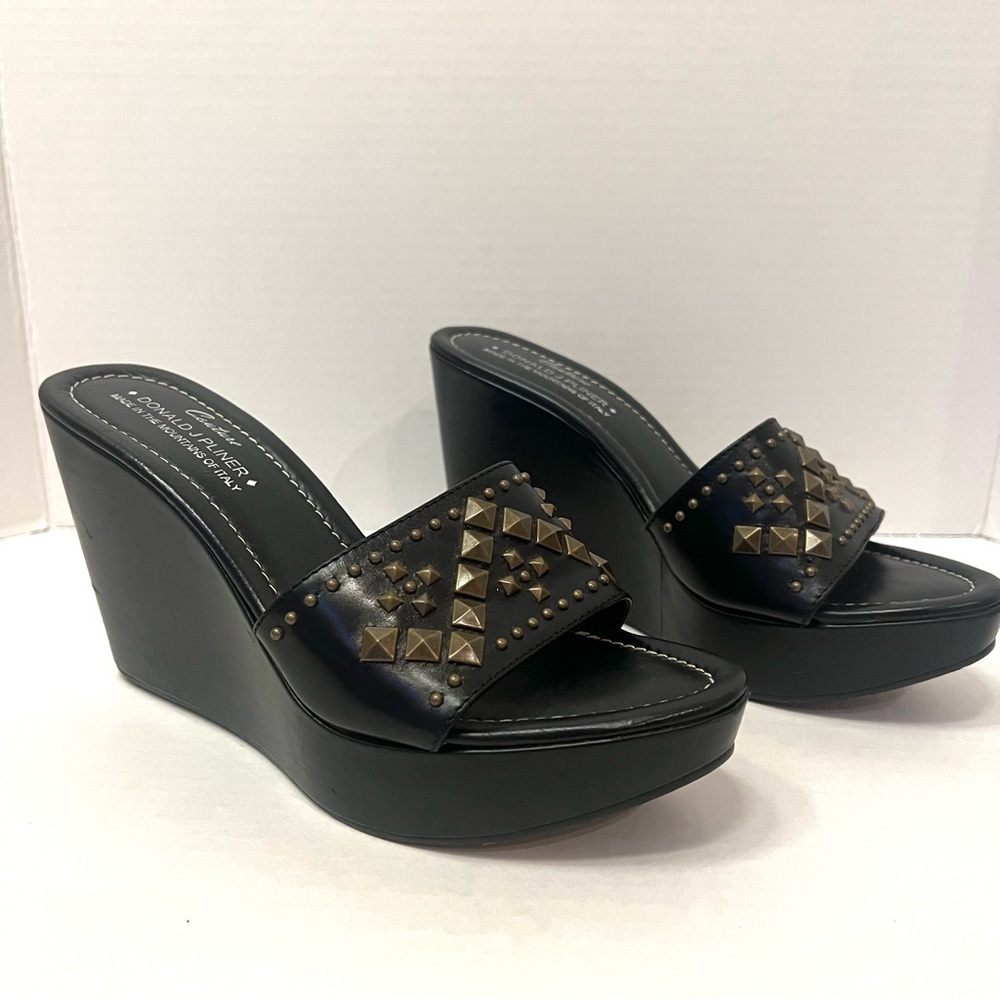 Donald J. Plane Black STIMA Jewel Wedge Sandal Sz 7.5 B13/11 - Picture 1 of 12